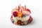 Ai Generative Birthday cake decorated with flowers and candles on a white background