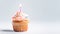 AI generative. Birthday cupcake with candle on white background