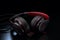 Ai Generative Black and red headphones on black background. 3d render illustration