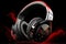 Ai Generative Black and red headphones on black background. 3d render illustration