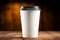 Ai Generative Blank paper coffee cup mockup on wooden table in café. 3d rendering