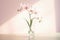 Ai generative. Bouquet of gentle pink orchid flowers in glass vase