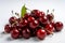 Ai Generative Cherries with water drops on a white background, close-up