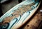 Ai generative close-up of a drawing on a surfboard