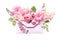 Ai generative. Composition with pink envelope and beautiful flowers on white