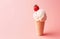 Ai generative. Cornet ice cream with a strawberry scoop