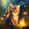 AI Generative Cute kitten in firework in cerebration