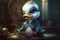 Ai Generative Cute little duck in a blue shirt and bow tie standing in a small puddle
