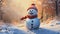 ai generative, cute snowman character in a forest