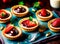 Ai Generative Decadent Strawberry Custard Tarts in a Set of Various Mini Tartlets and Cakes