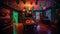 Ai Generative Dining room decorated for Christmas and New Year party with colorful lights