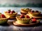 Ai Generative Elegant Set of Decadent Strawberry Custard Tartlets and Cakes for Dessert