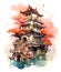 Ai generative fairy tale old pretty asian house with flowers decoration