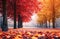 AI generative. Falling leaves natural autumn background