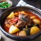 AI generative Gamjatang Korean stew made with pork spine and potatoe