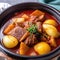 AI generative Gamjatang Korean stew made with pork spine and potatoe