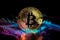 Ai Generative Golden bitcoin on a black background. Digital currency. Cryptocurrency