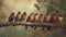 Ai Generative Group of colorful birds sitting on a branch in the forest at dawn