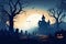 Ai generative. Halloween background with creepy landscape of night sky