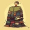 AI generative hand drawn illustration of a person and huge pile of clothes