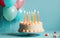 Ai generative. Happy birthday cake with colorful balloons decoration