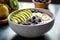 AI GENERATIVE, Healthy vegetarian breakfast bowl with yogurt, and fruits,