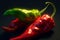 Ai Generative Hot chili peppers on a dark background. 3D illustration