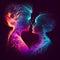 AI Generative Illustration Graphic Design Art Man and woman in an abstract cosmic background. Human souls couple in love. Astral