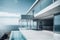 AI generative image of modern sleek house at the ocean shore with open space