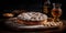 AI generative image of Tarta de Santiago - traditional Galician almond cake