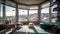 AI generative Interior of a child's room with a window overlooking the city
