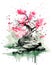 Ai generative Japanese blooming tree in zen garden