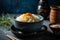 Ai Generative Japanese rice in a bowl on wooden table. Selective focus