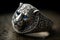 Ai Generative Jewelry ring with a lion head on a stone background.