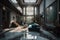 Ai Generative Luxury living room interior design with a large window. 3D Rendering