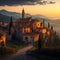 AI-Generative Magic: Summer Sunset Unveils Italian Landscape, Cottage, River, Medieval Village, and Castle