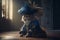 Ai Generative Maine Coon cat in a blue hat and a carnival costume.