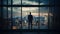 Ai generative. Mature businessman in formal suites standing at the big windows in office building.