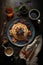 AI GENERATIVE, oatmeal pancakes with berries and honey, top view