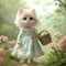 AI generative photography, standing cute cat dressed in cute dress,