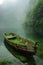 AI generative photography, a wooden boat floating on the river