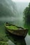 AI generative photography, a wooden boat floating on the river