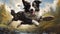 AI Generative. A playful dog border collie catches a frisbee