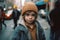 Ai generative Portrait of a cute little boy on the street in the city