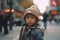 Ai generative Portrait of a cute little boy on the street in the city