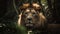 Ai Generative Portrait of a lion in the forest. Wildlife scene from nature. Lion in the jungle