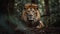 Ai Generative Portrait of a lion in the forest. Wildlife scene from nature. Lion in the jungle