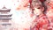 Ai generative pretty anime girl with sakura background