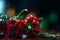 Ai Generative Red bell peppers on wooden table. Selective focus