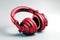 Ai Generative Red headphones on a gray background with copy space, music concept